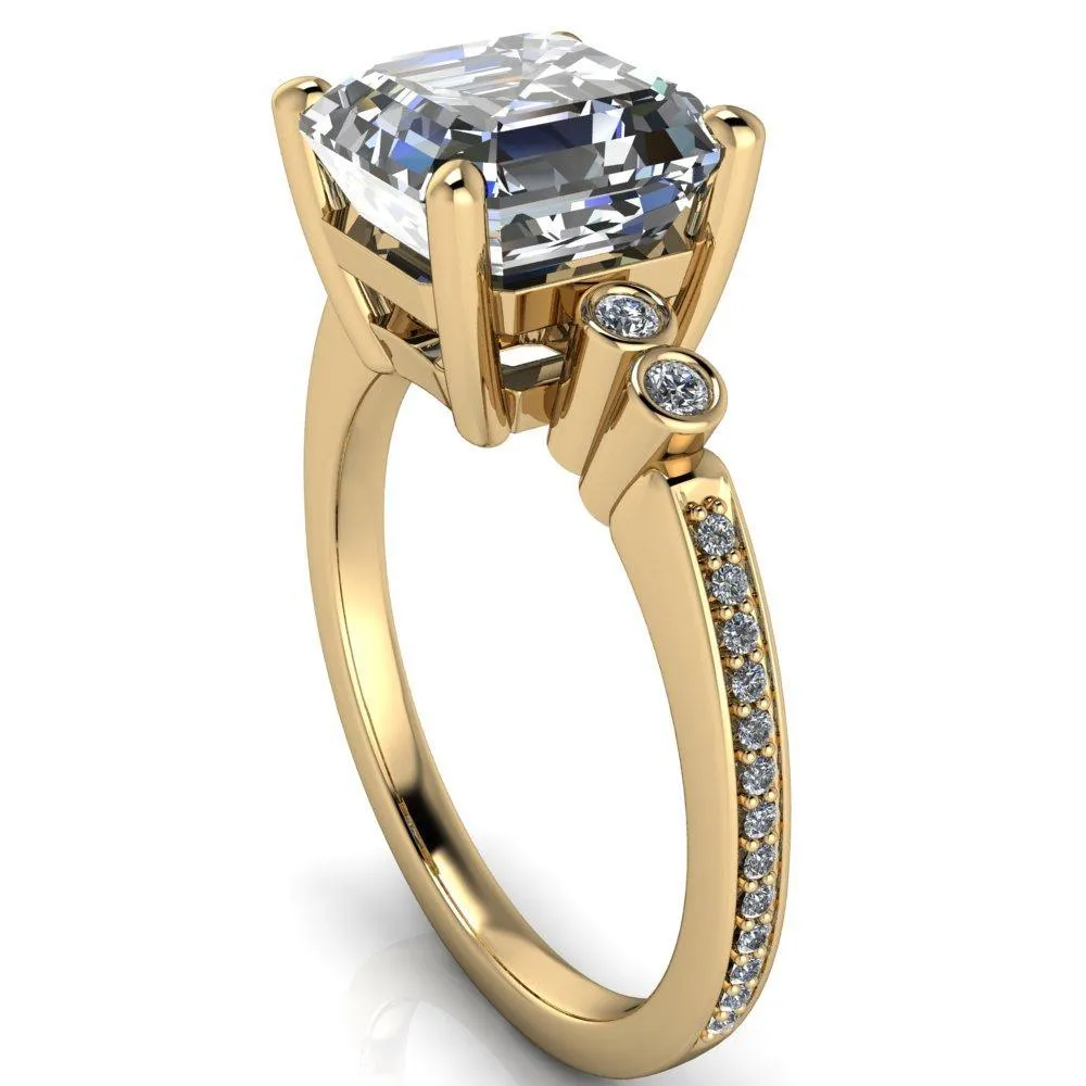 Pascala Asscher Moissanite Diamond Side 4 Prong Engagement Ring