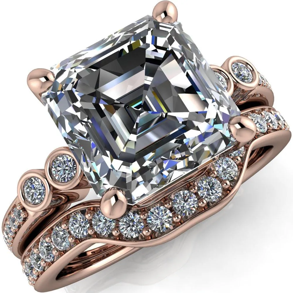 Pascala Asscher Moissanite Diamond Side 4 Prong Engagement Ring