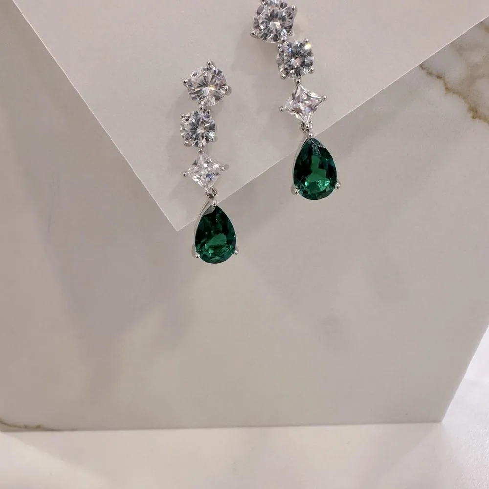 Pasha Emerald Colour Drop Cz Earrings