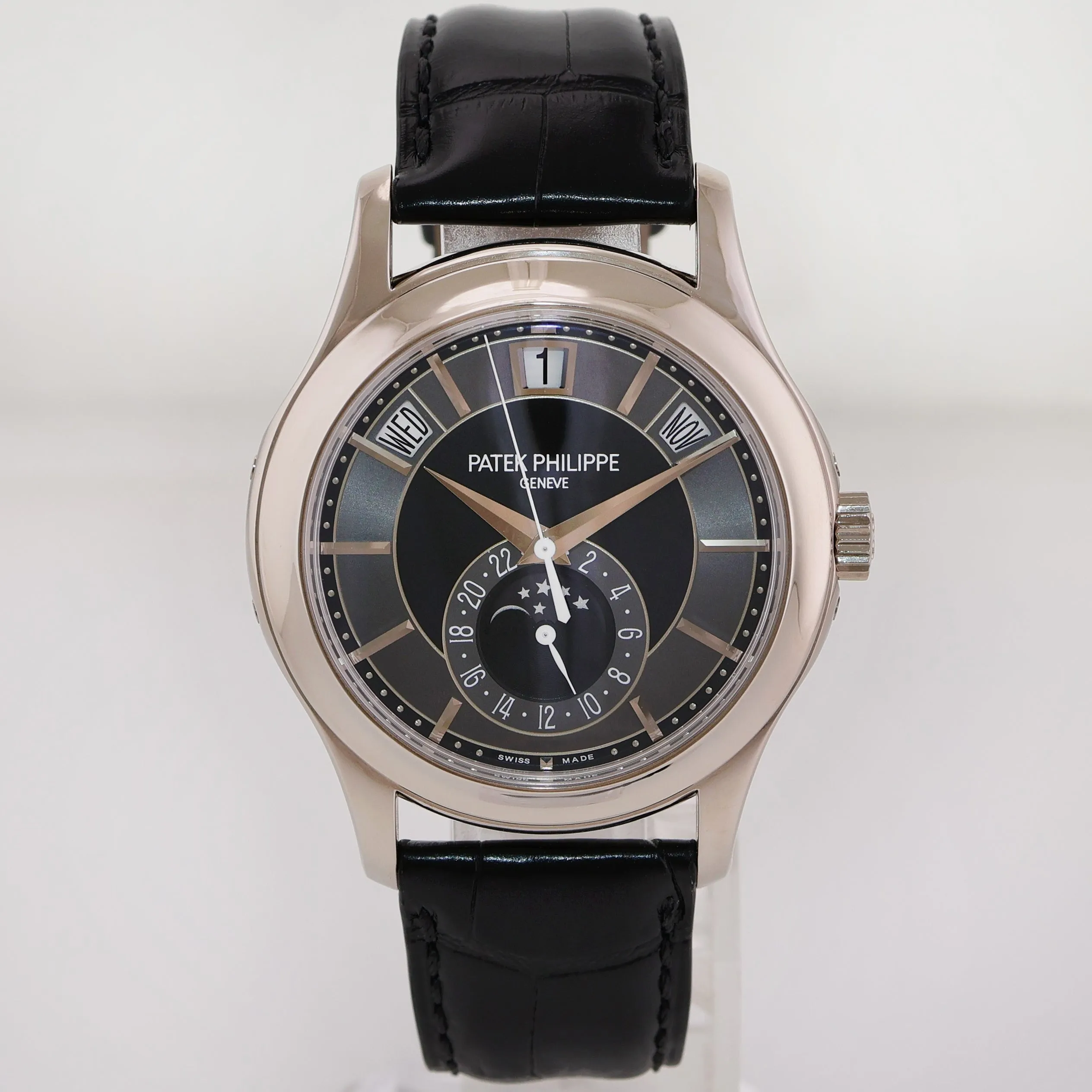 Patek Philippe 5205G White Gold Calatrava Clasp Annual Calendar Moon Black Watch