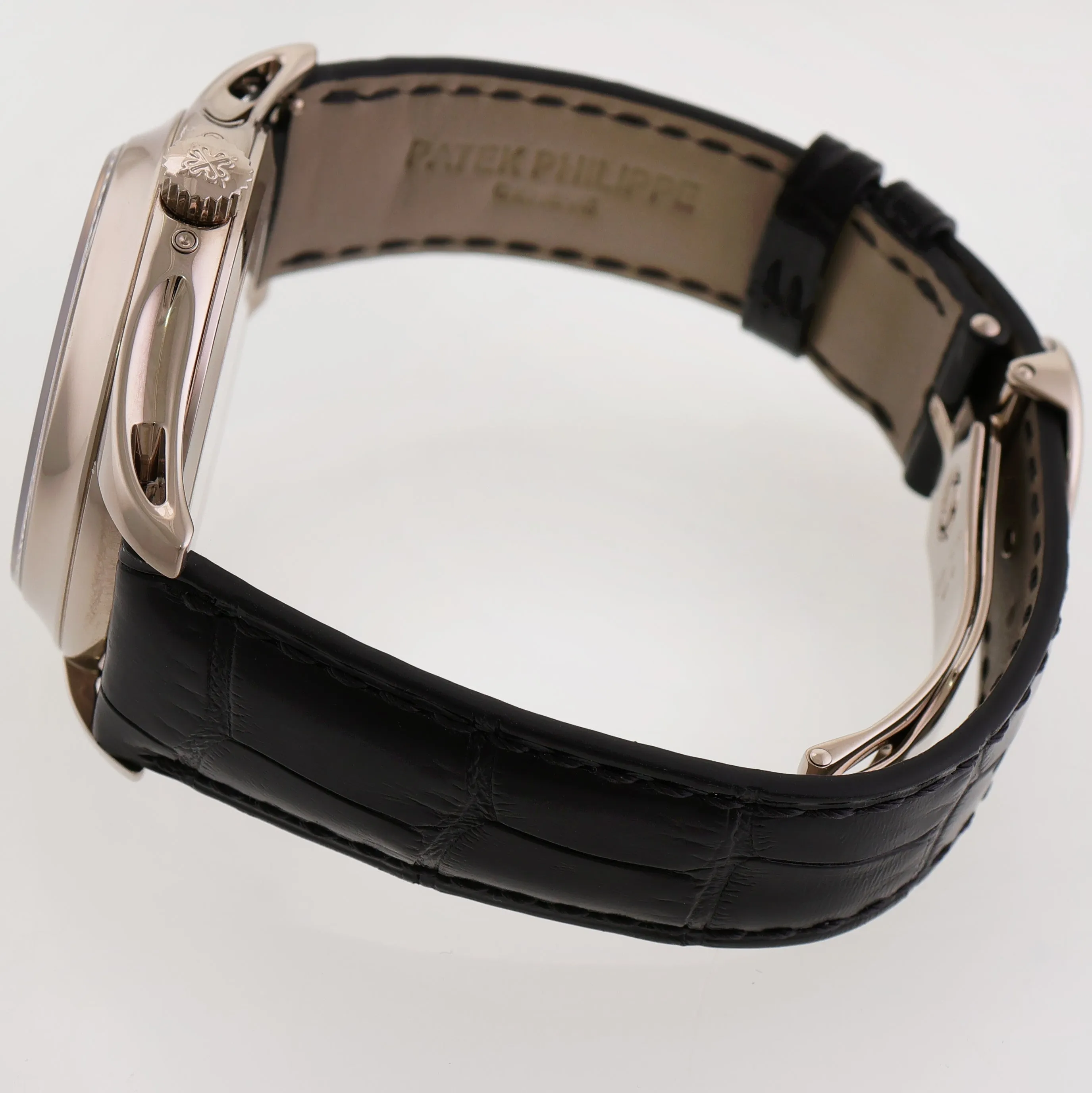 Patek Philippe 5205G White Gold Calatrava Clasp Annual Calendar Moon Black Watch