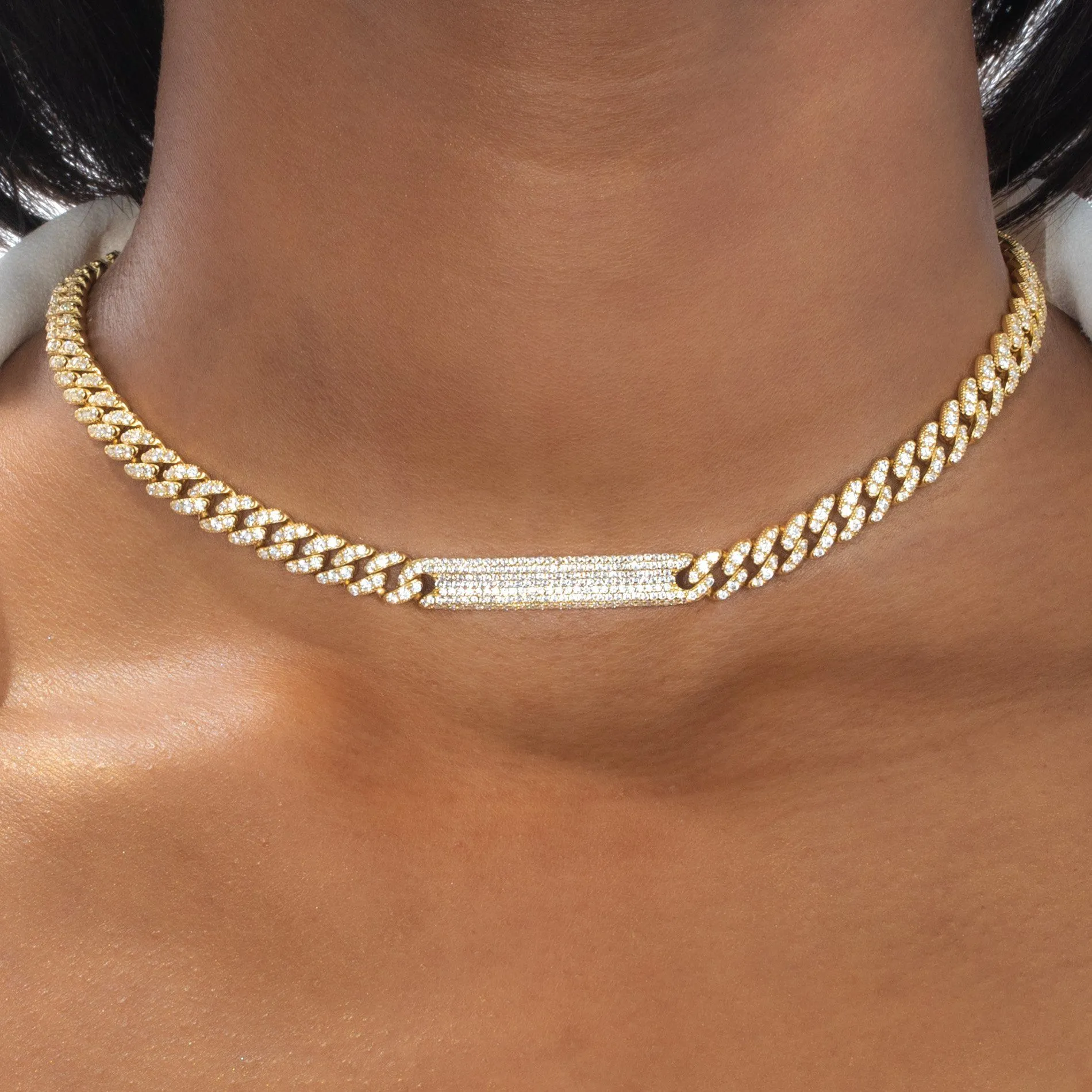 Pavé Cuban Chain ID Bar Necklace