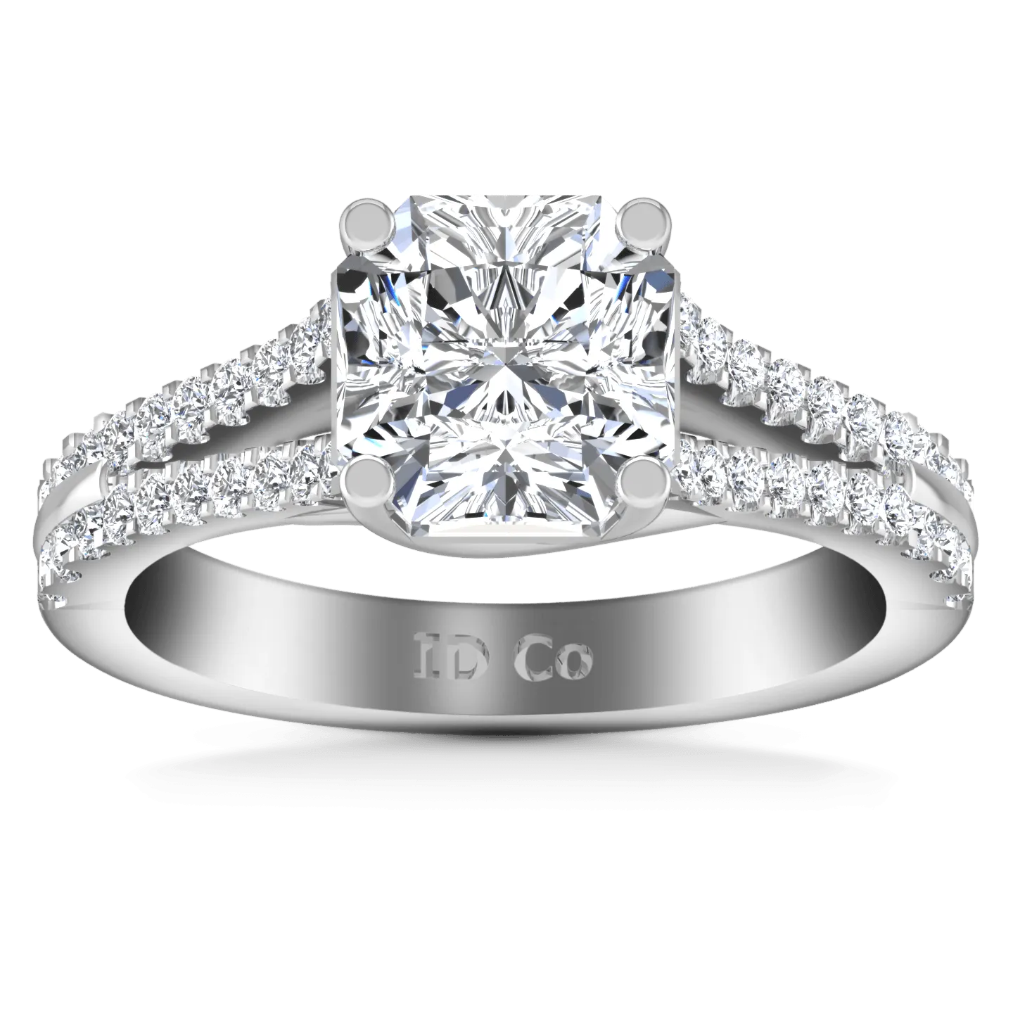 Pave Cushion Cut Diamond Engagement Ring Dahlia 14K White Gold