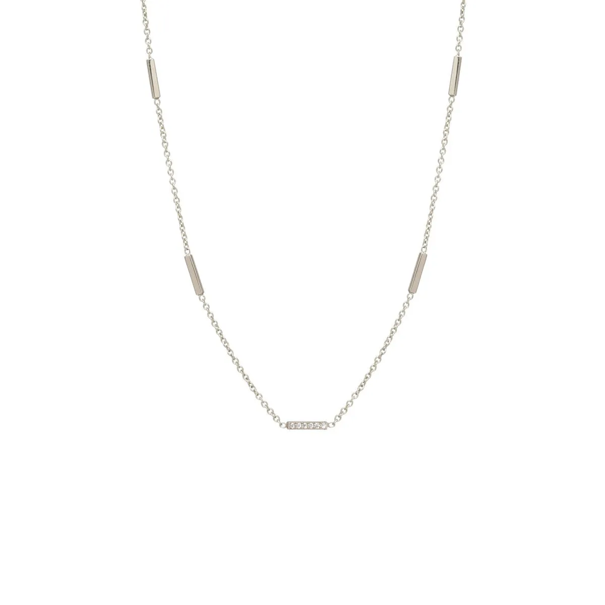 Pave Diamond Horizontal Tiny Bars Station Necklace