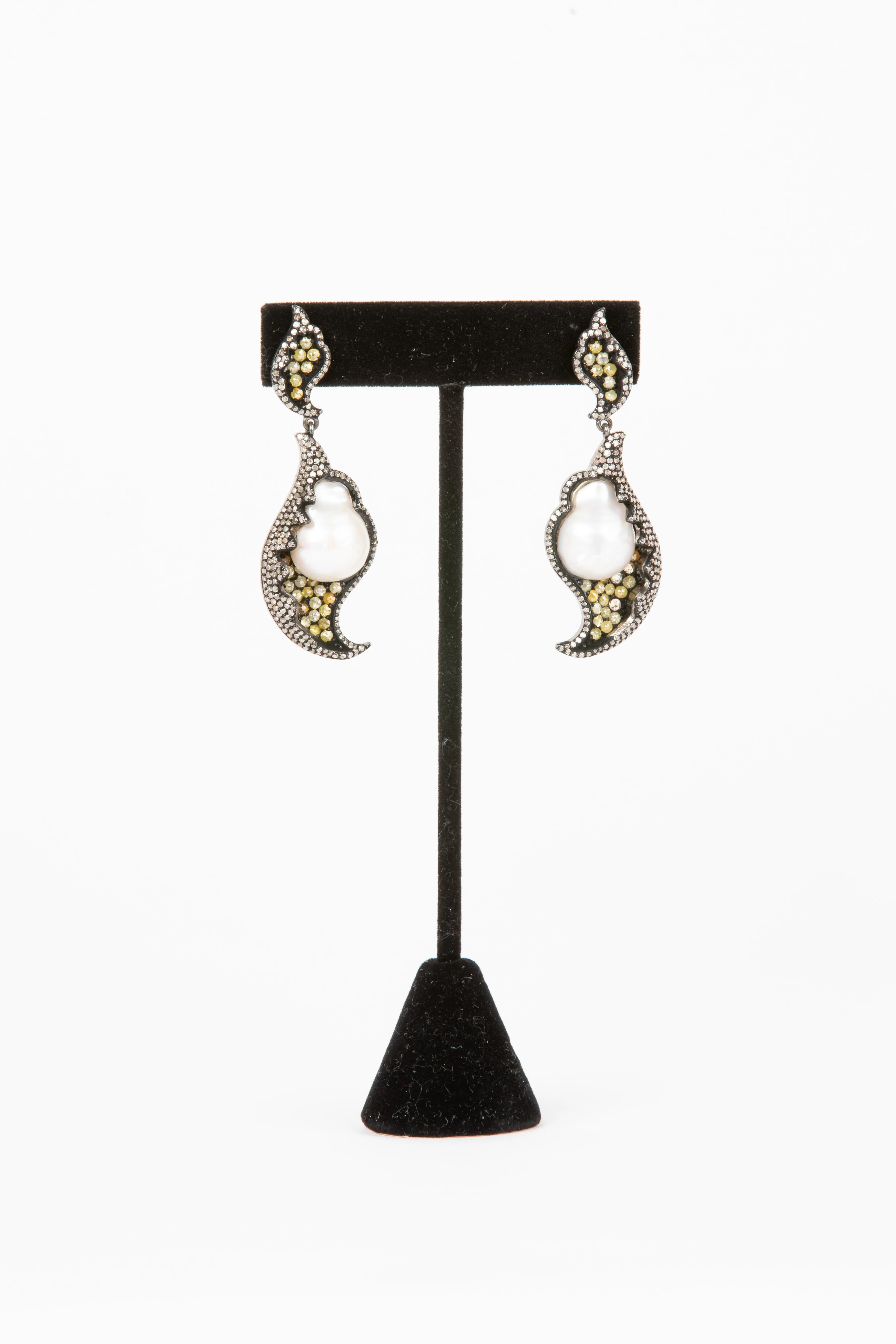 Pave Diamond, Pearl Earrings