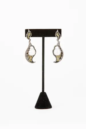 Pave Diamond, Pearl Earrings