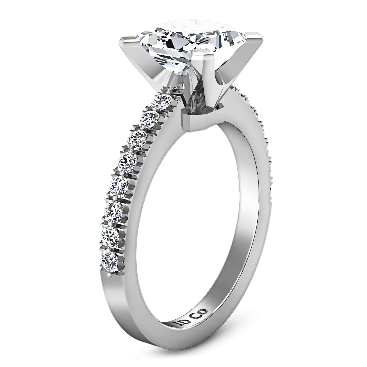 Pave Princess Cut Diamond Engagement Ring Prima 14K White Gold