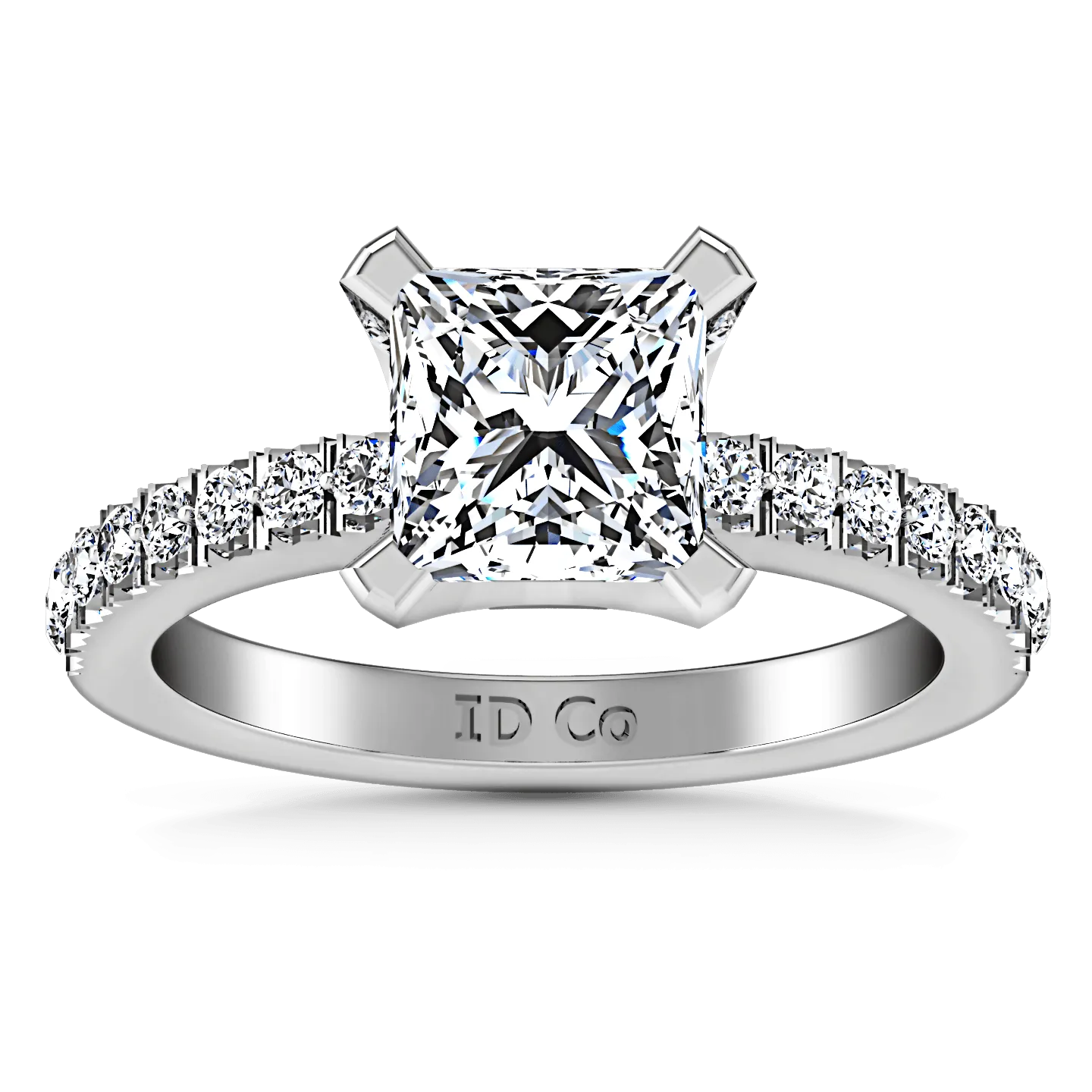 Pave Princess Cut Diamond Engagement Ring Prima 14K White Gold
