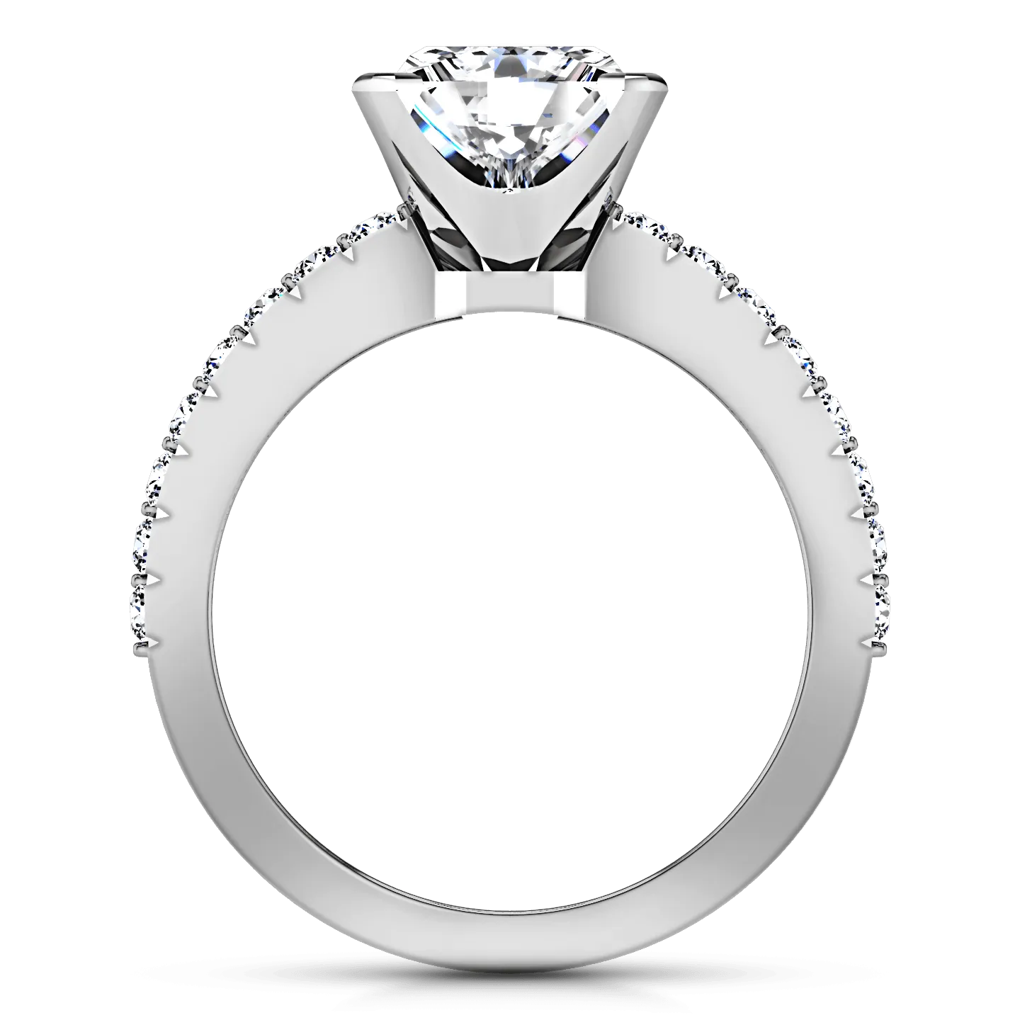 Pave Princess Cut Diamond Engagement Ring Prima 14K White Gold