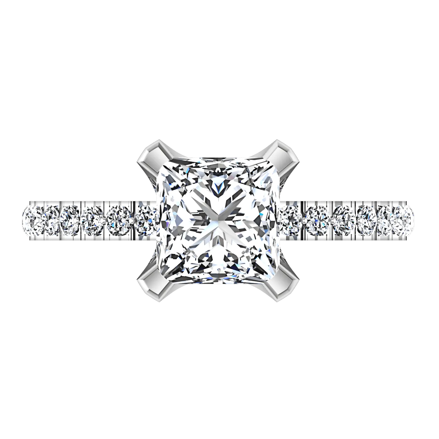 Pave Princess Cut Diamond Engagement Ring Prima 14K White Gold