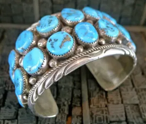 Pawn Chieftain's Cuff of Double Row Morenci Turquoise and Sterling Silver
