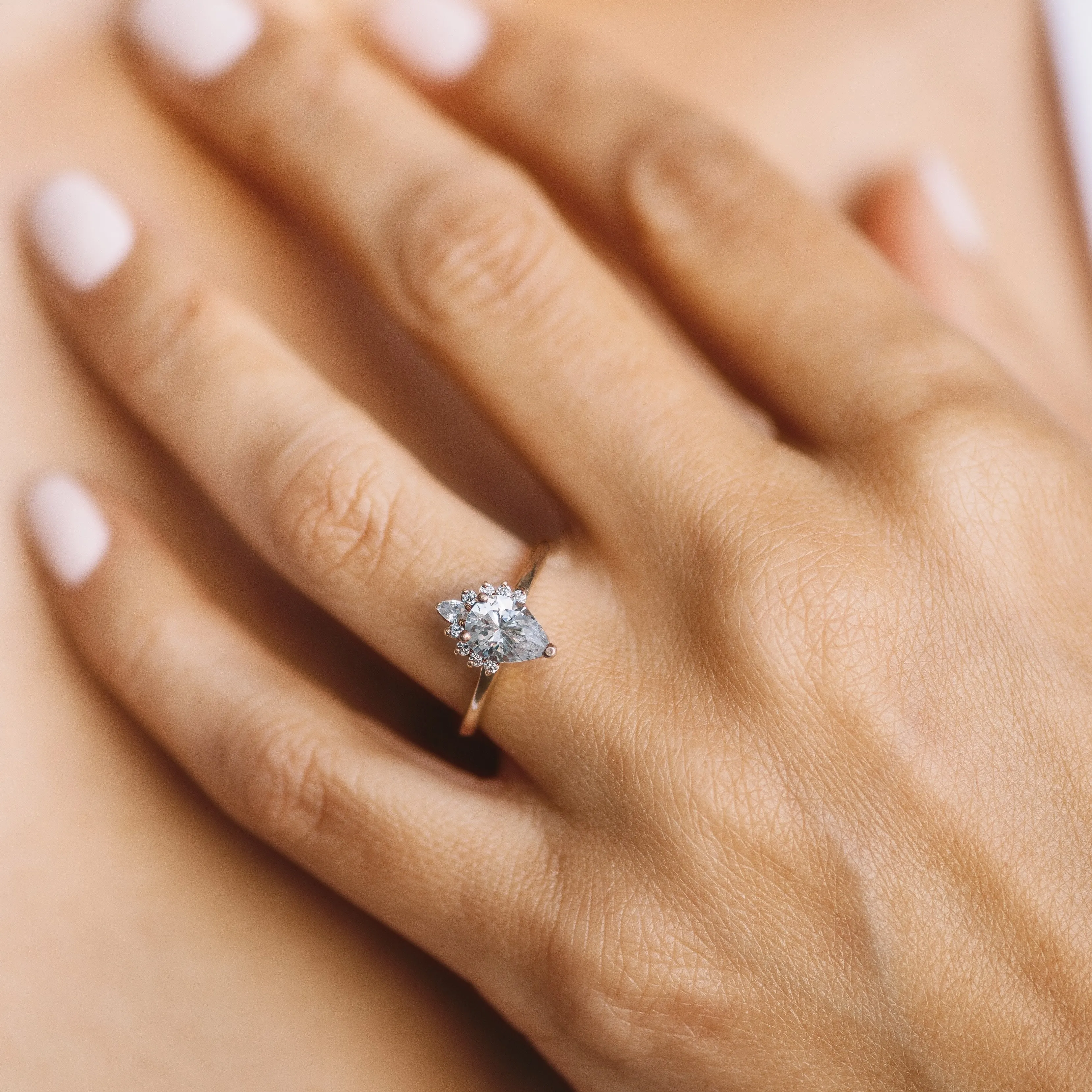 Pear Diamond Half Starburst Halo Engagement Ring Setting