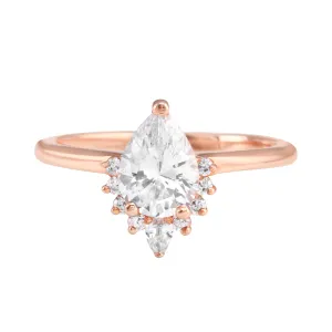 Pear Diamond Half Starburst Halo Engagement Ring Setting