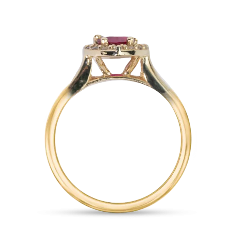 Pear Halo Red CZ Engagement