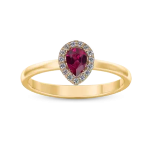 Pear Halo Red CZ Engagement