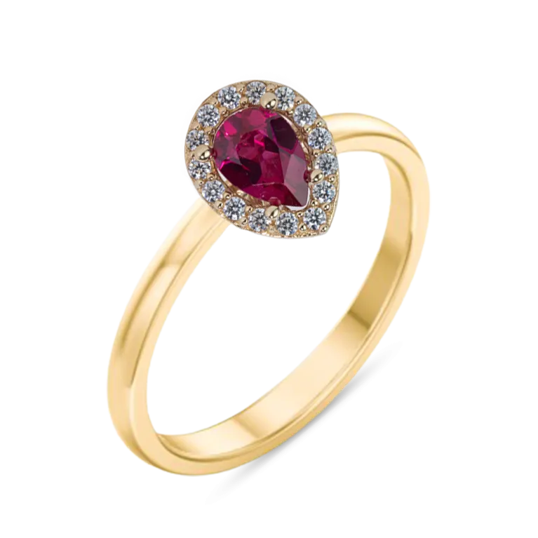 Pear Halo Red CZ Engagement