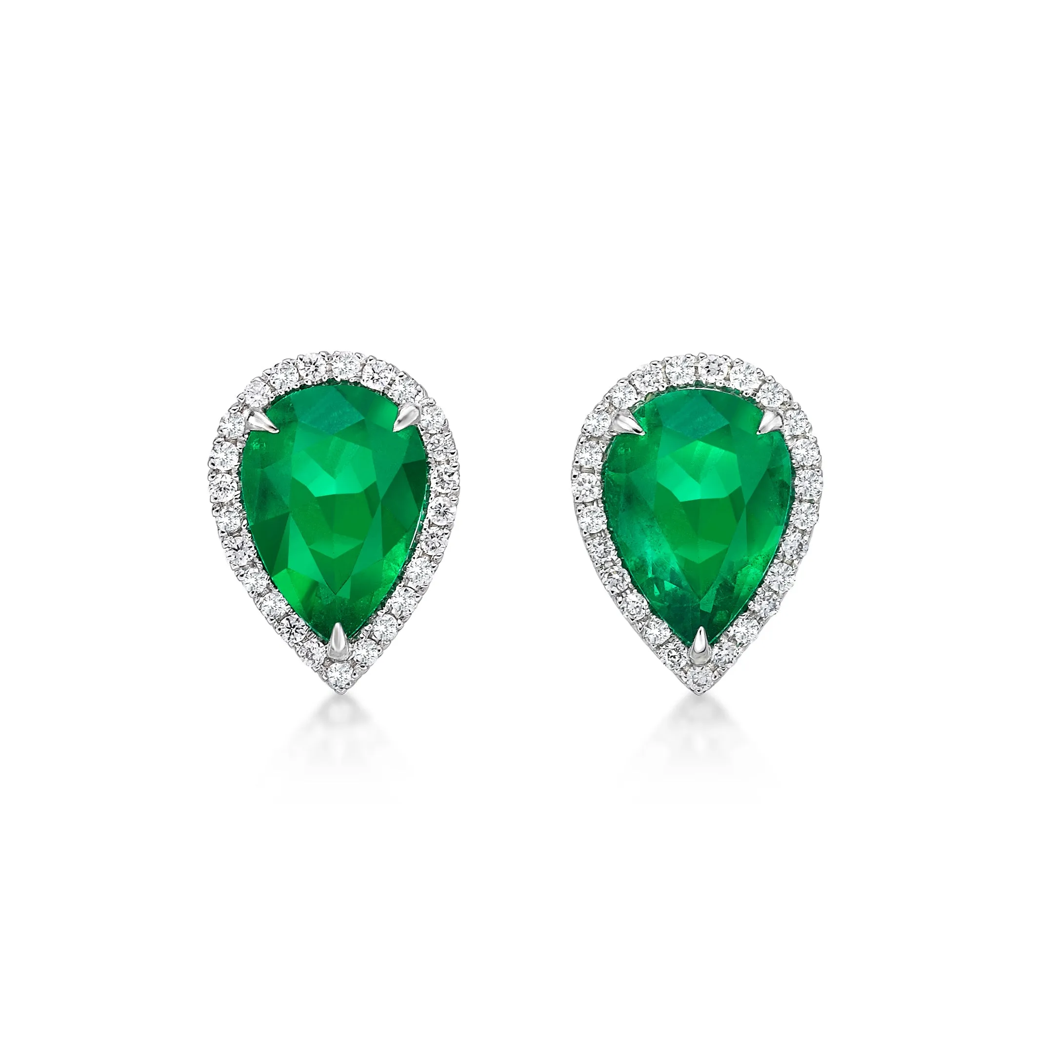 Pear Shape Emerald Diamond Earrings