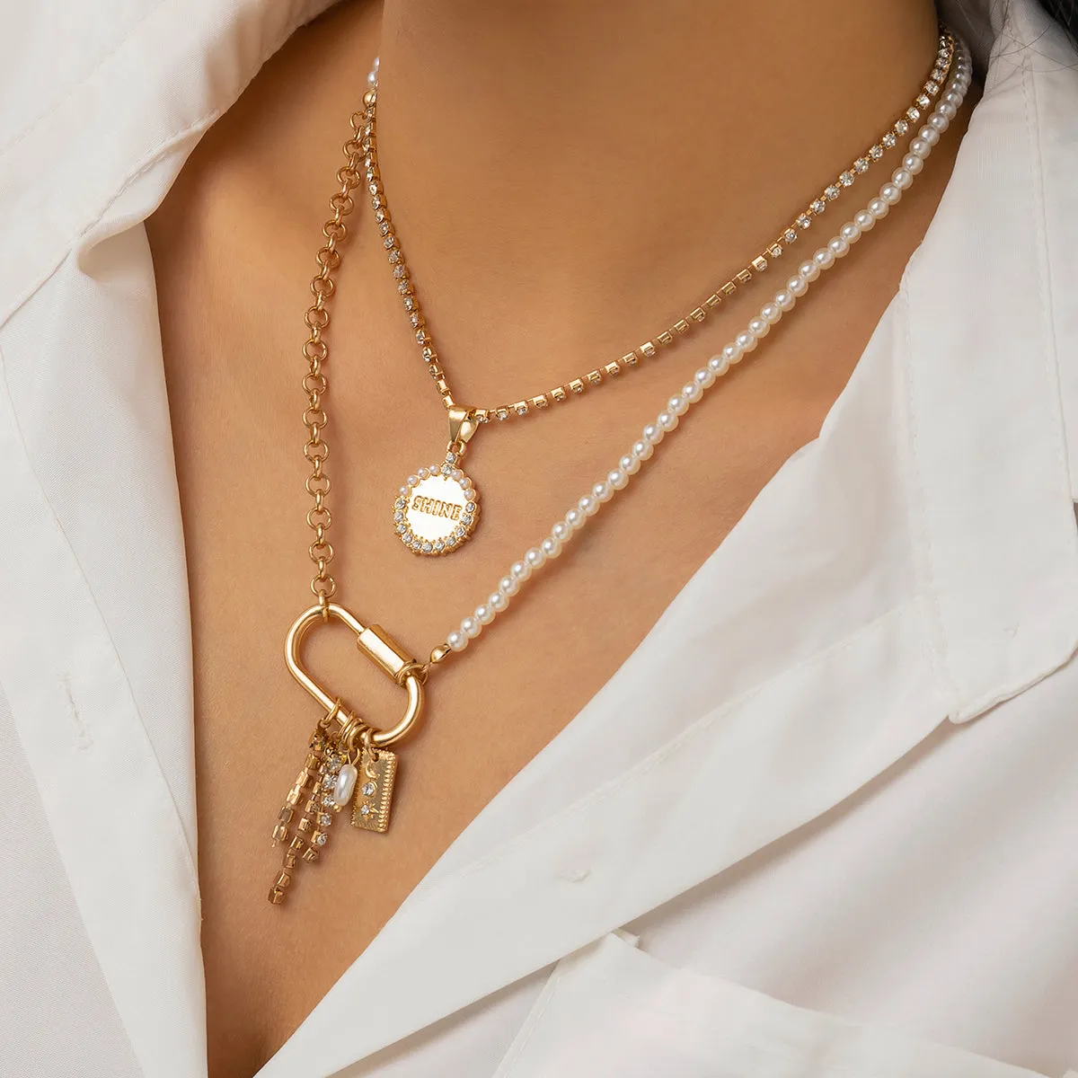 Pearl & Cubic Zirconia 18K Gold-Plated 'Shine' Pendant Necklace Set