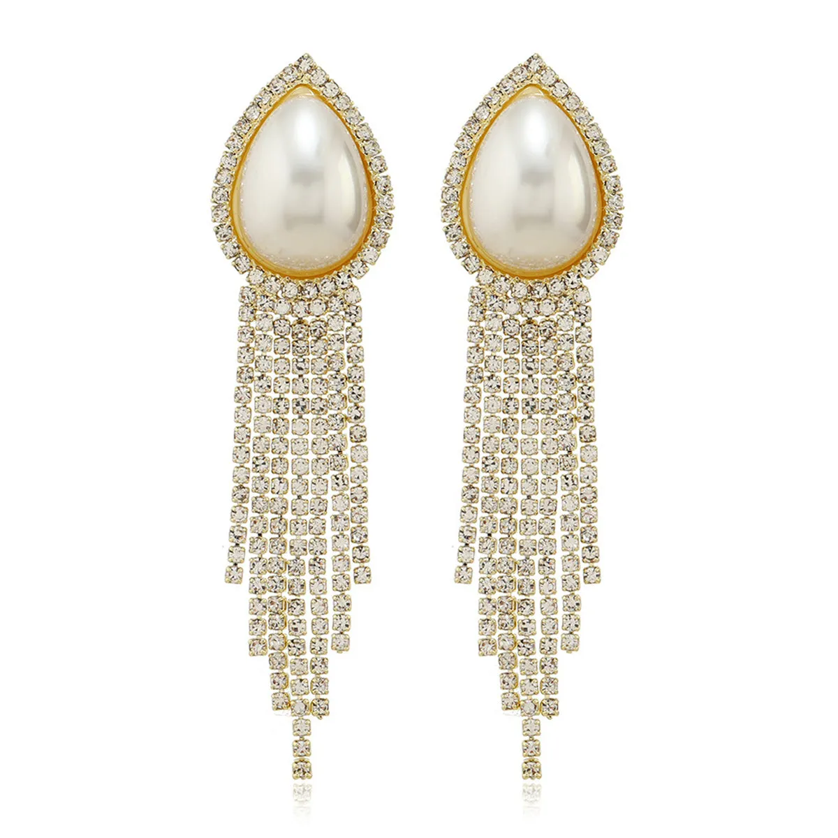 Pearl & Cubic Zirconia 18K Gold-Plated Teardrop Tassel Drop Earrings