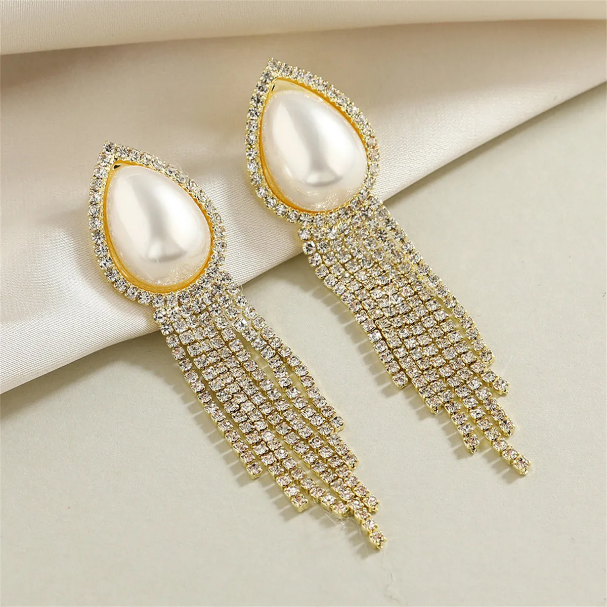 Pearl & Cubic Zirconia 18K Gold-Plated Teardrop Tassel Drop Earrings