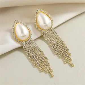 Pearl & Cubic Zirconia 18K Gold-Plated Teardrop Tassel Drop Earrings