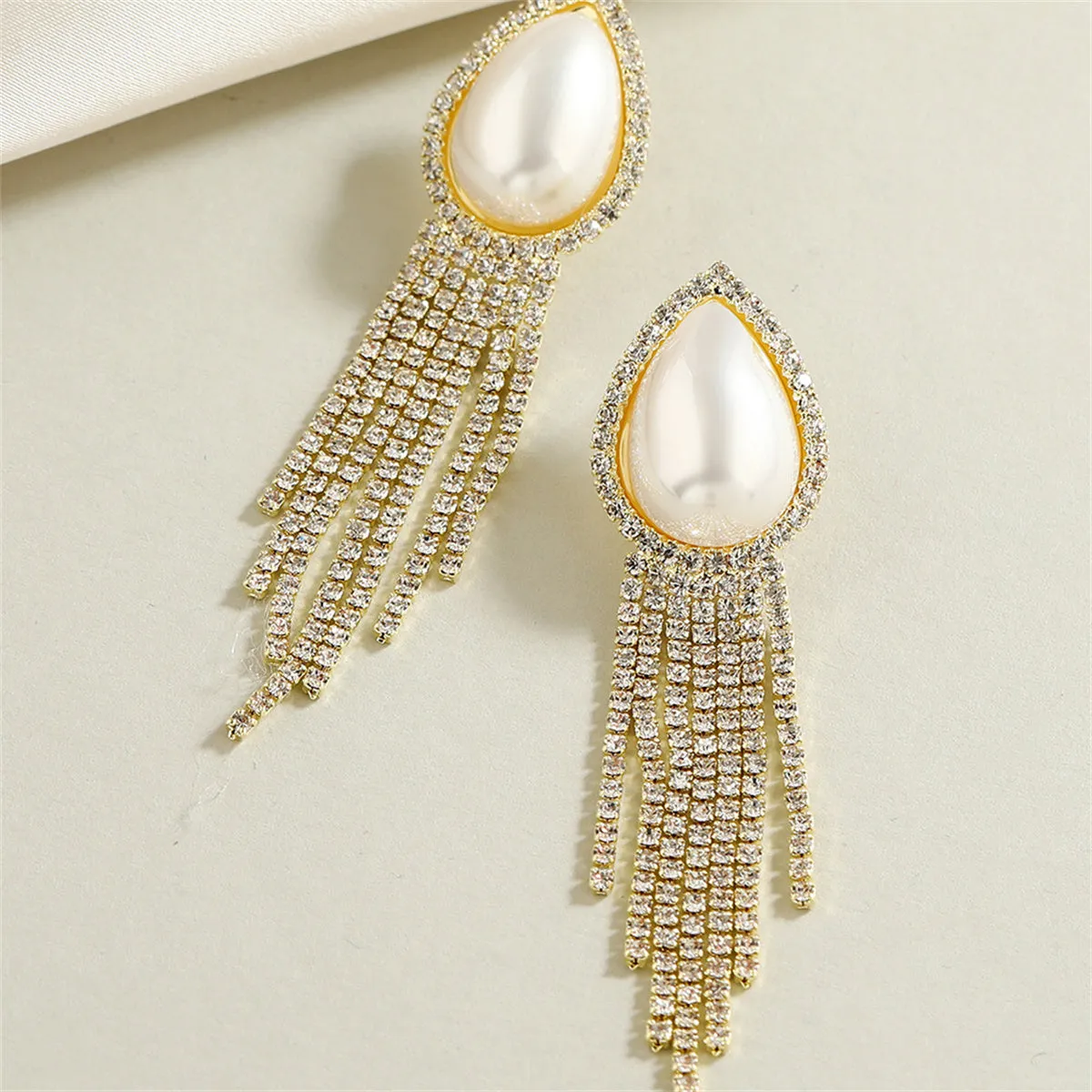 Pearl & Cubic Zirconia 18K Gold-Plated Teardrop Tassel Drop Earrings