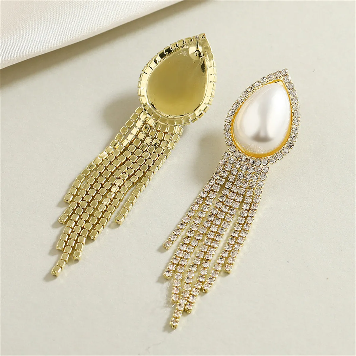Pearl & Cubic Zirconia 18K Gold-Plated Teardrop Tassel Drop Earrings