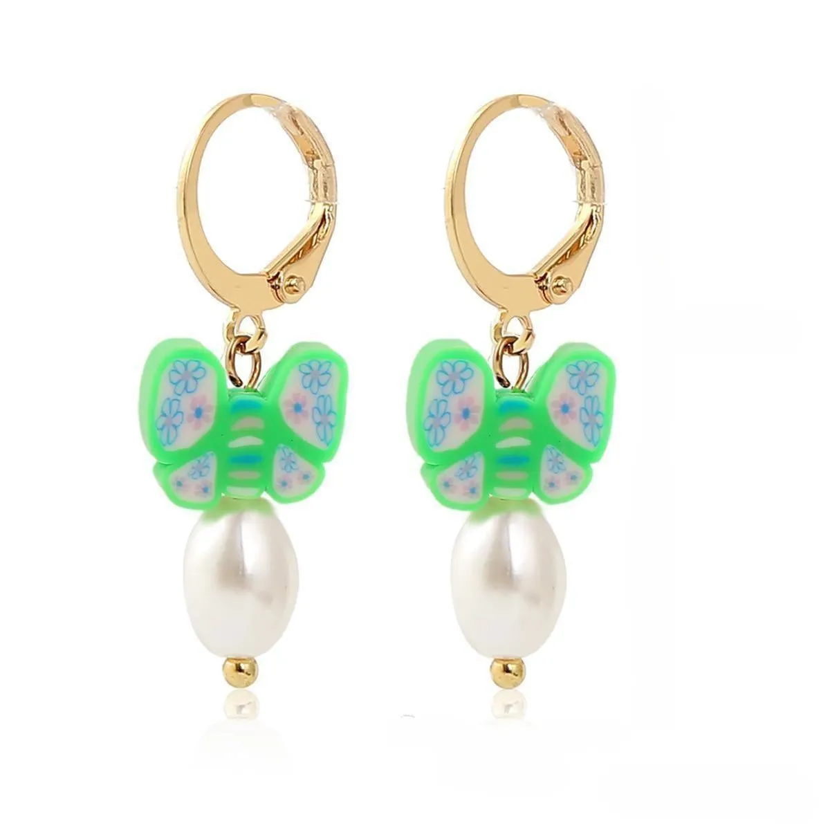 Pearl & Polymer Clay 18K Gold-Plated Butterfly Huggie Earrings