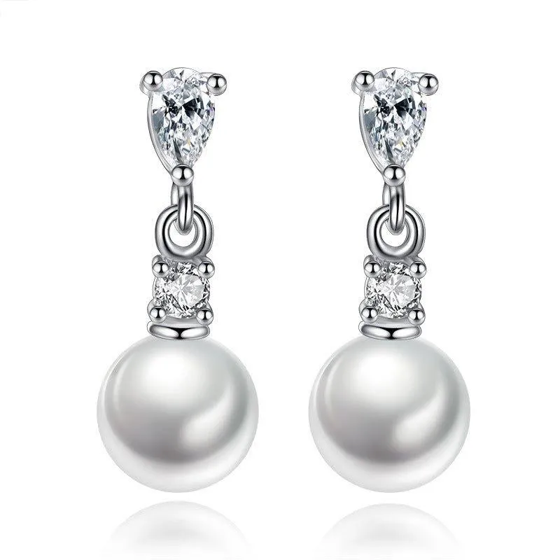 Pearl Drop Earrings with Cubic Zirconia  Accents Earrings