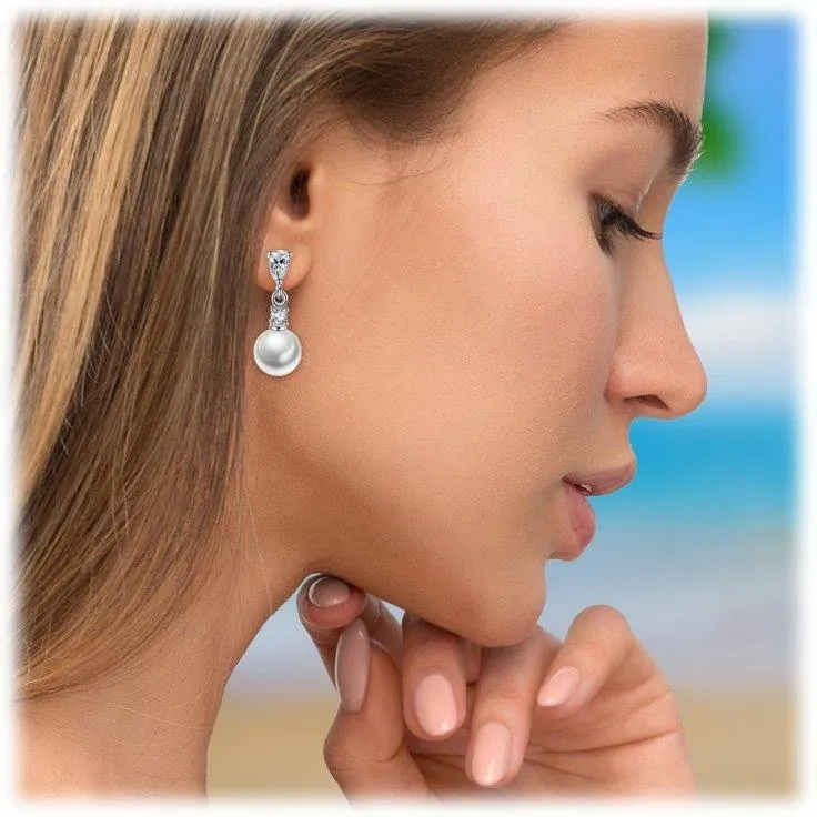Pearl Drop Earrings with Cubic Zirconia  Accents Earrings