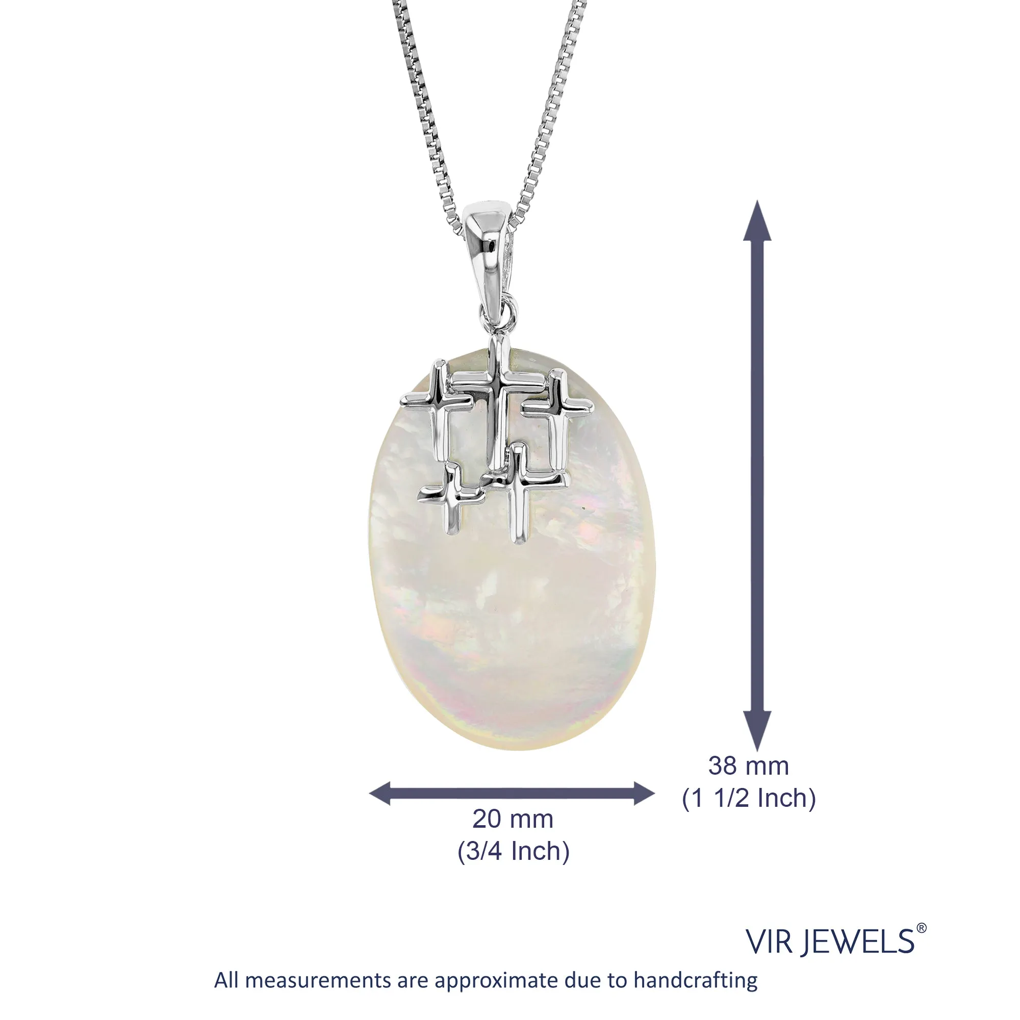 Pearl Pendant Necklace, Sterling Silver Mother of Pearl Pendant Necklace for Women with 18 Inch Chain