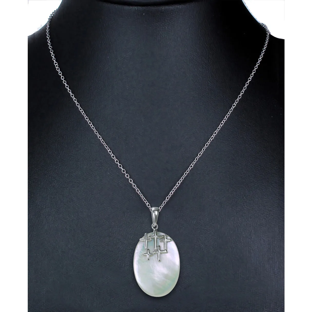 Pearl Pendant Necklace, Sterling Silver Mother of Pearl Pendant Necklace for Women with 18 Inch Chain