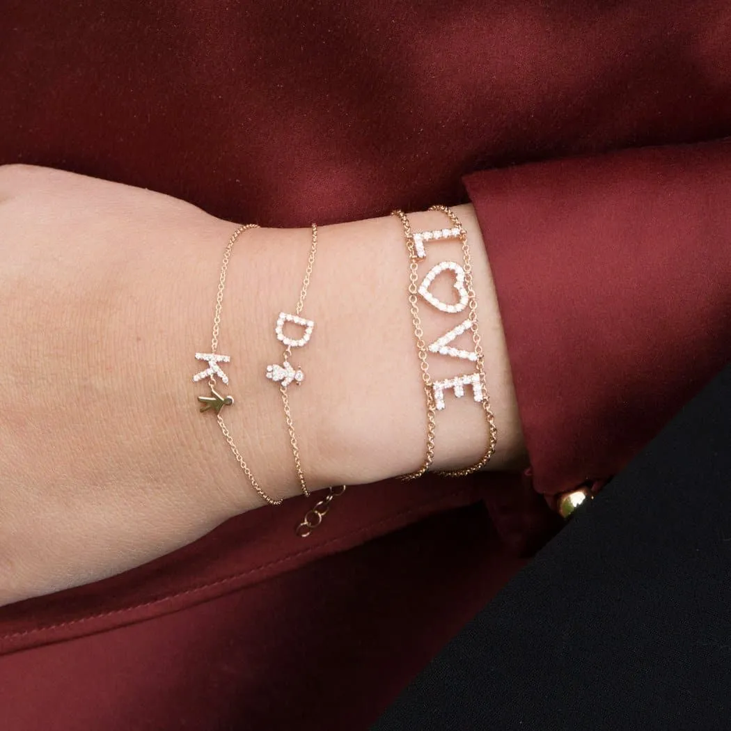 Personalized Diamond Bracelet  & Diamond Boy Charm 18K Gold