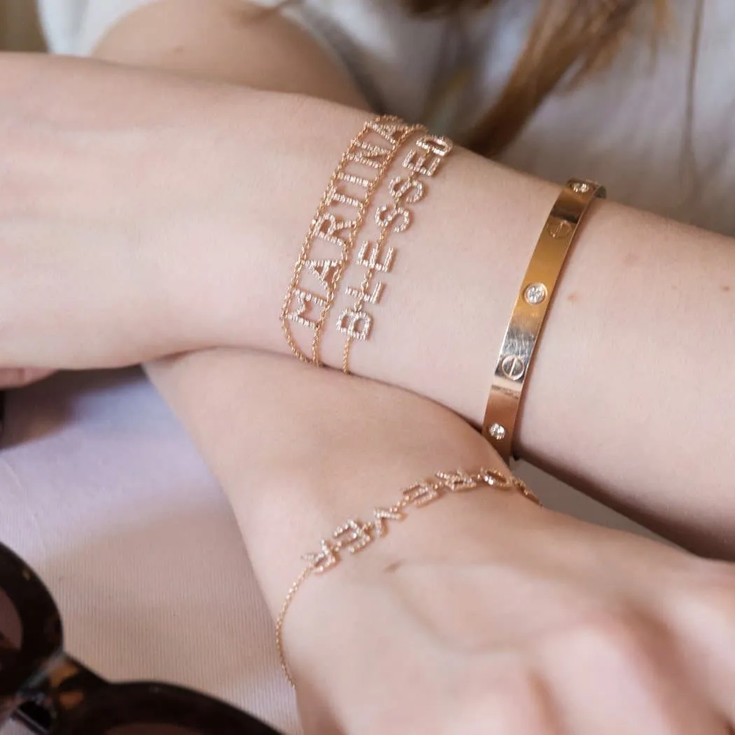 Personalized Diamond Bracelet Multiple Letters, Double Chain 18K Gold