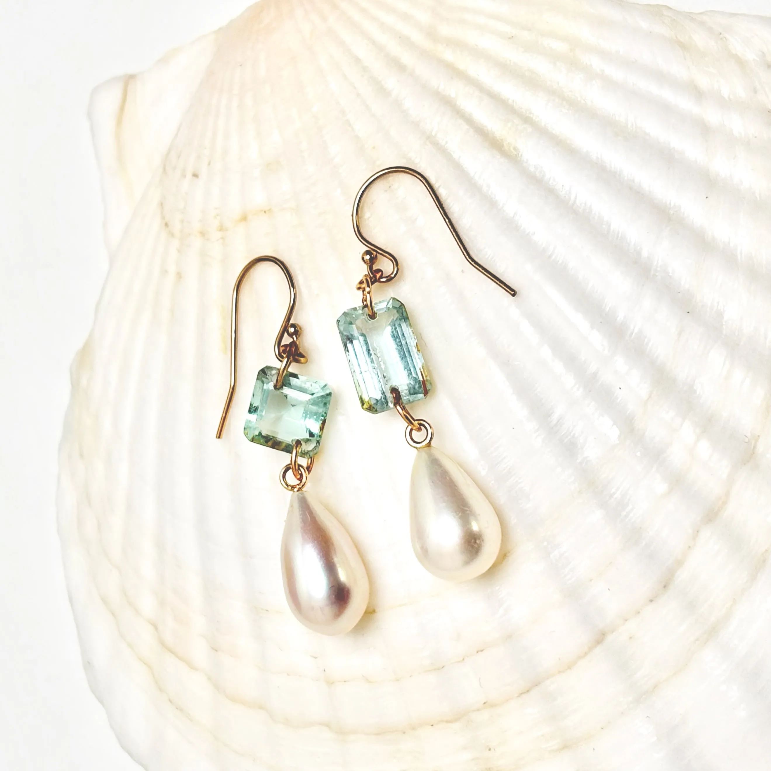 PETITE AQUAMARINE AND DROP PEARL EARRINGS