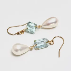 PETITE AQUAMARINE AND DROP PEARL EARRINGS