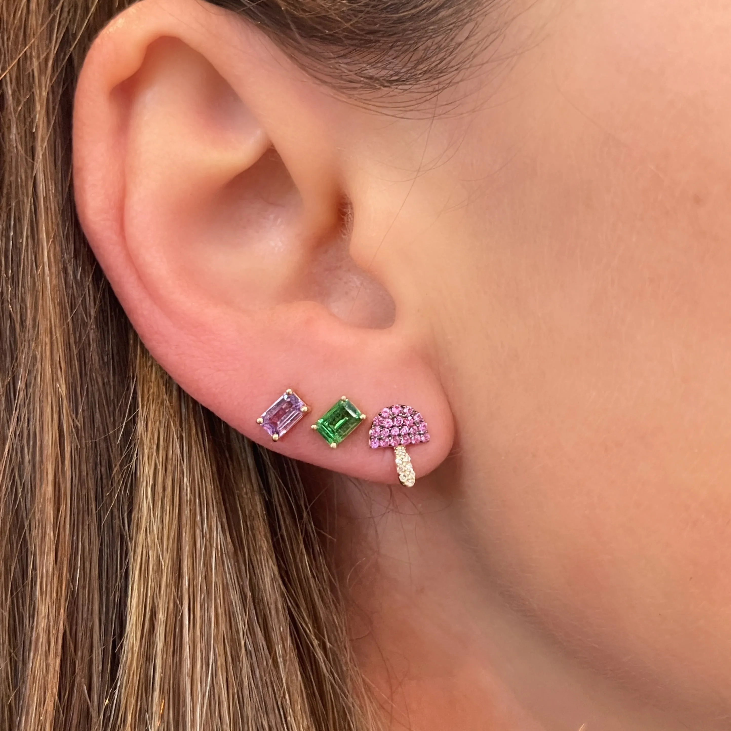 Petite Emerald Cut Tsavorite Garnet Sprinkle Stud Earrings