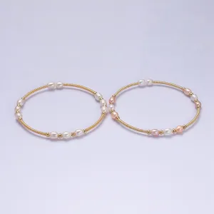 Petite Pearl Cuff Bracelet White or Pink Pearls Gold Filled Cuff bracelet Textured Bracelet WA1864 WA1865