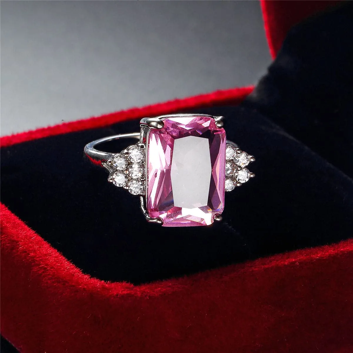 Pink Crystal & Cubic Zirconia Princess-Cut Ring