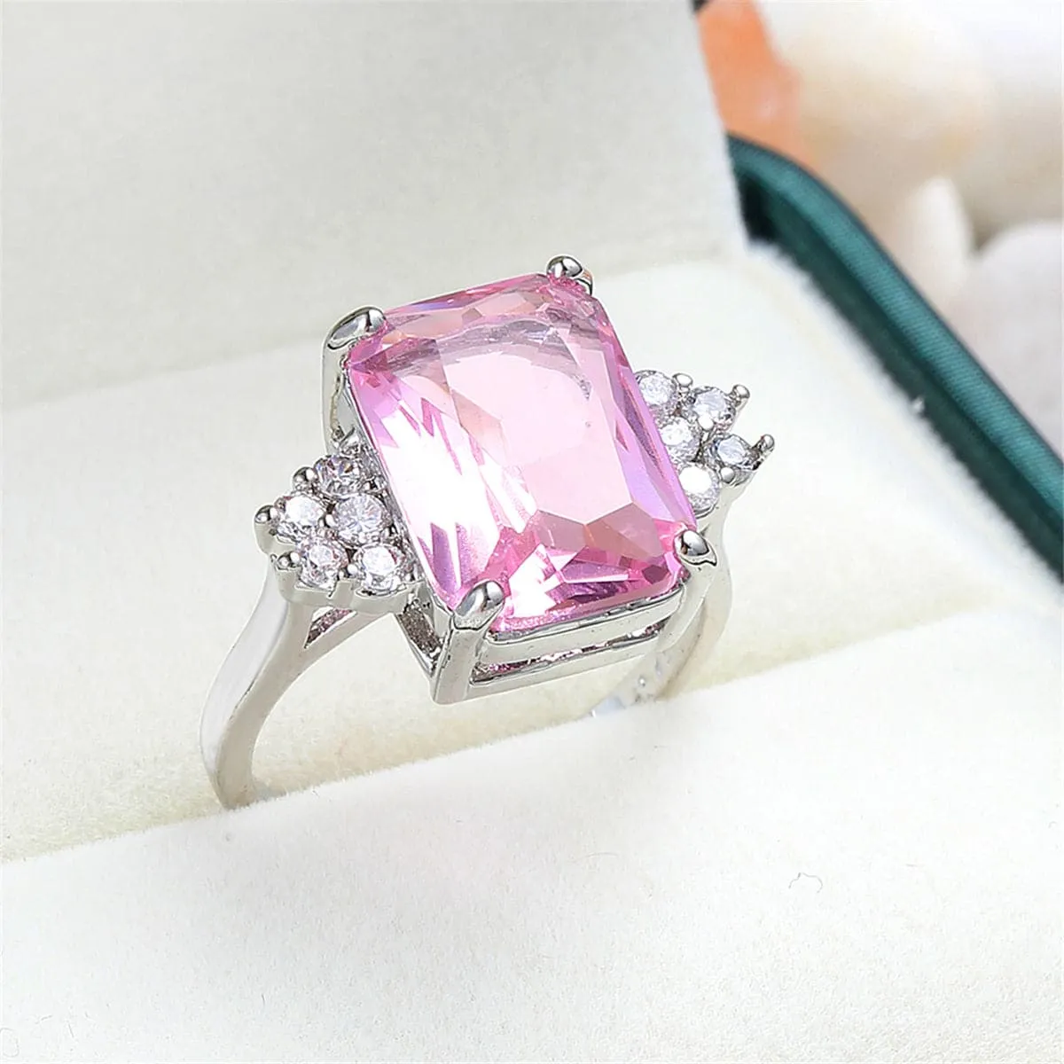 Pink Crystal & Cubic Zirconia Princess-Cut Ring