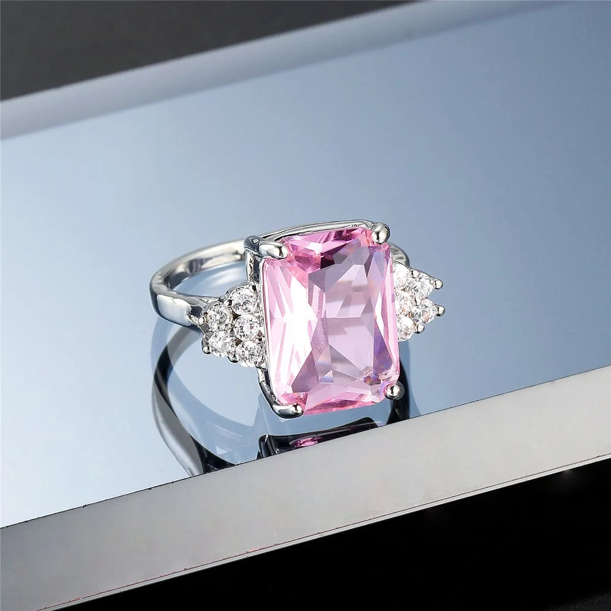 Pink Crystal & Cubic Zirconia Princess-Cut Ring