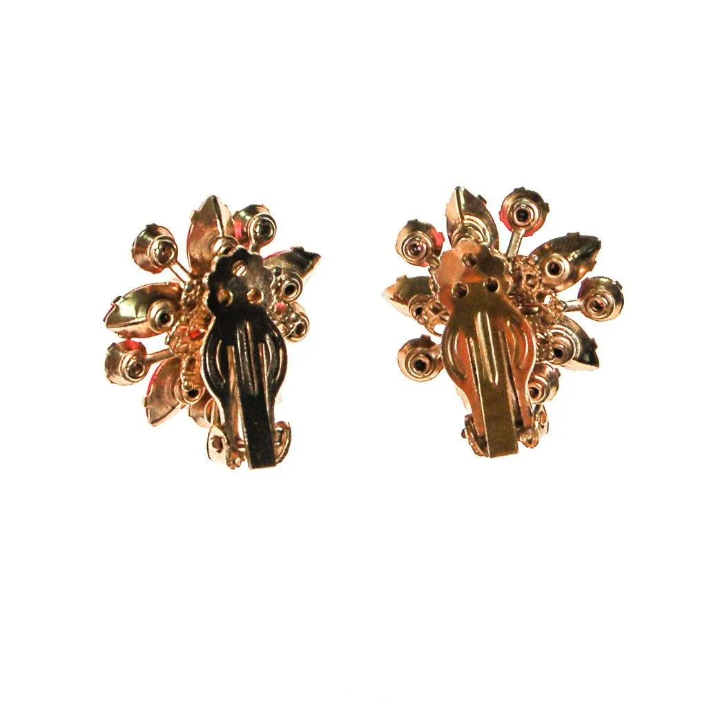 Pink Rhinestone and Pearl Flower Earrings