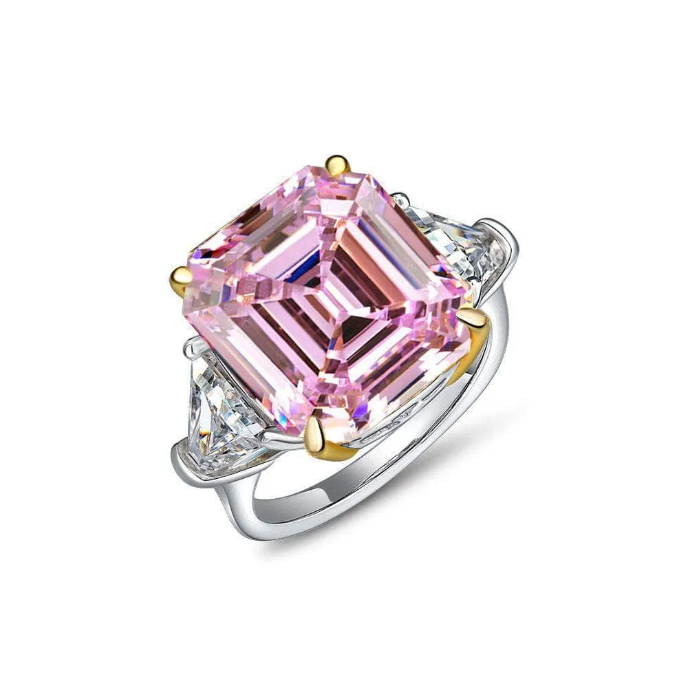 Pink Sapphire Asscher Cut and Trillion Cut Three Stone Engagement