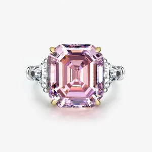 Pink Sapphire Asscher Cut and Trillion Cut Three Stone Engagement