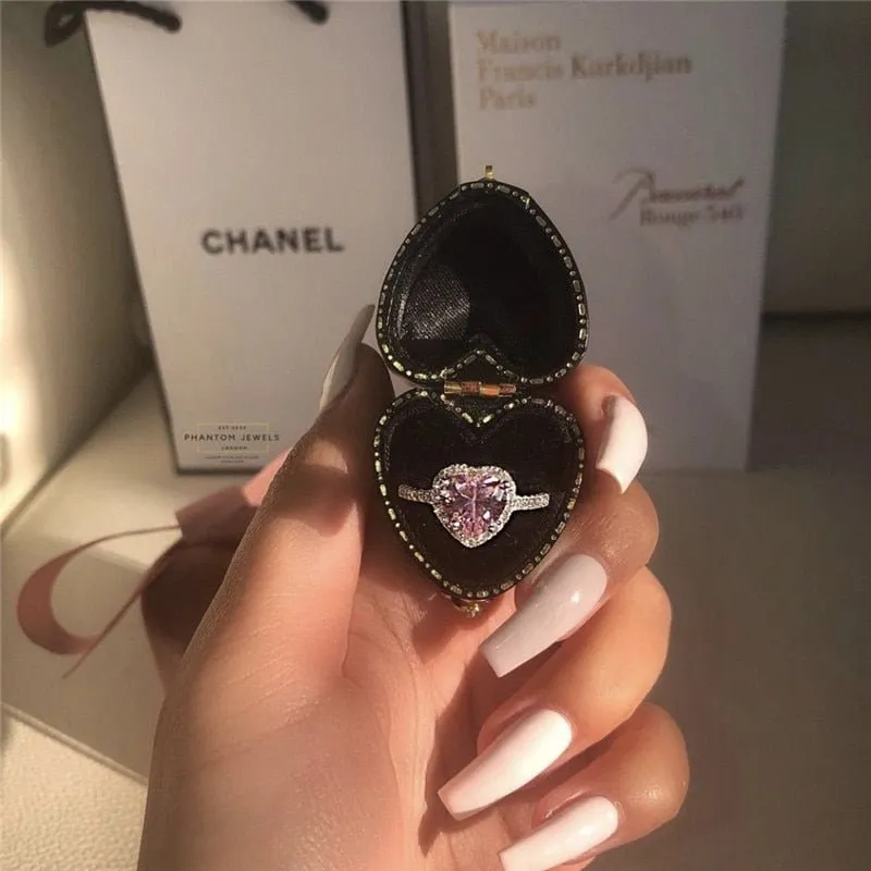 Pink Sapphire Heart Wedding Ring Silver For Women Engagement Jewelry