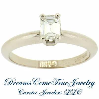 Platinum 0.50 Carat Emerald Diamond Engagement Ring