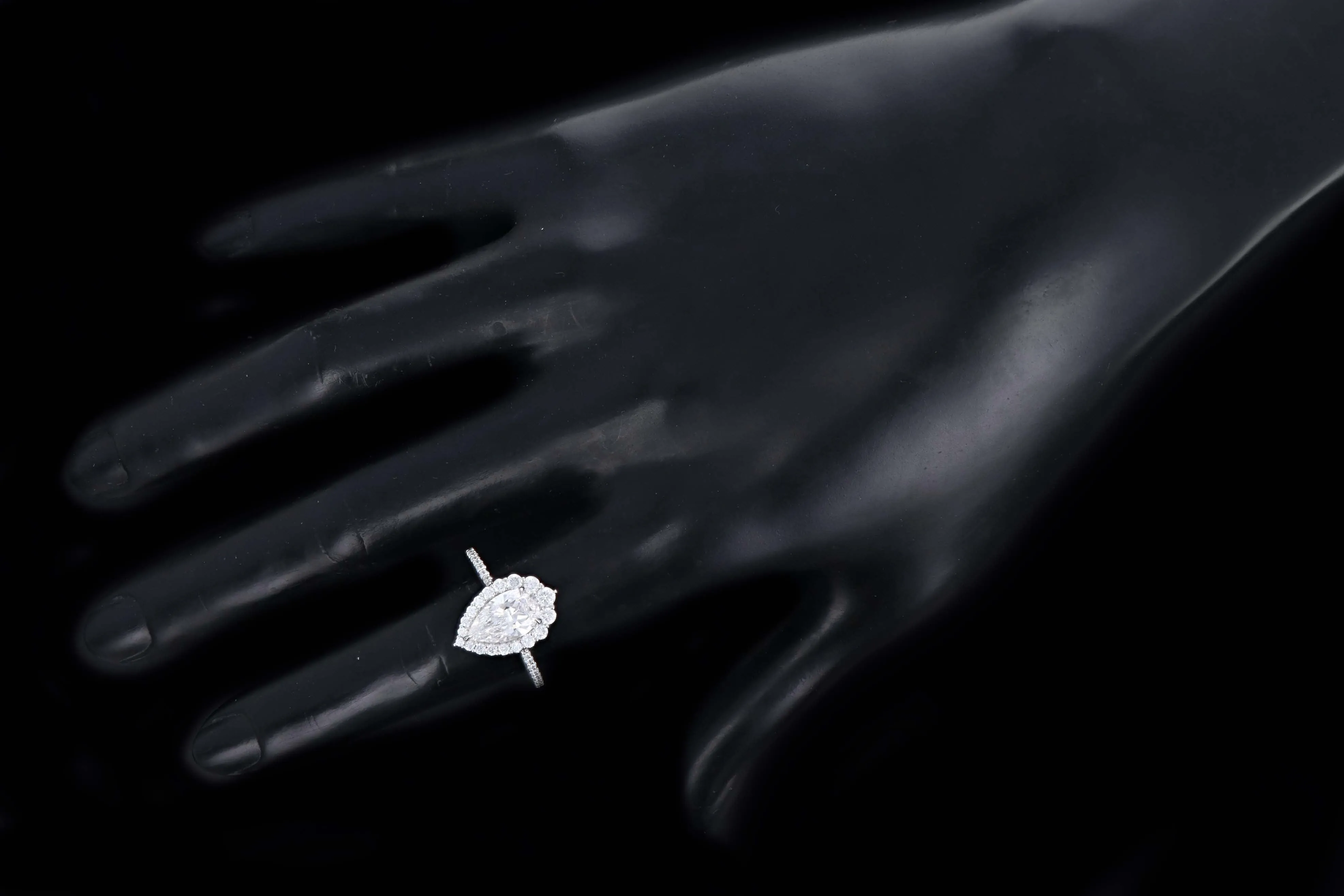 Platinum 1.63 Carat Pear Cut Diamond Graduated Halo Engagement Ring GIA Certified