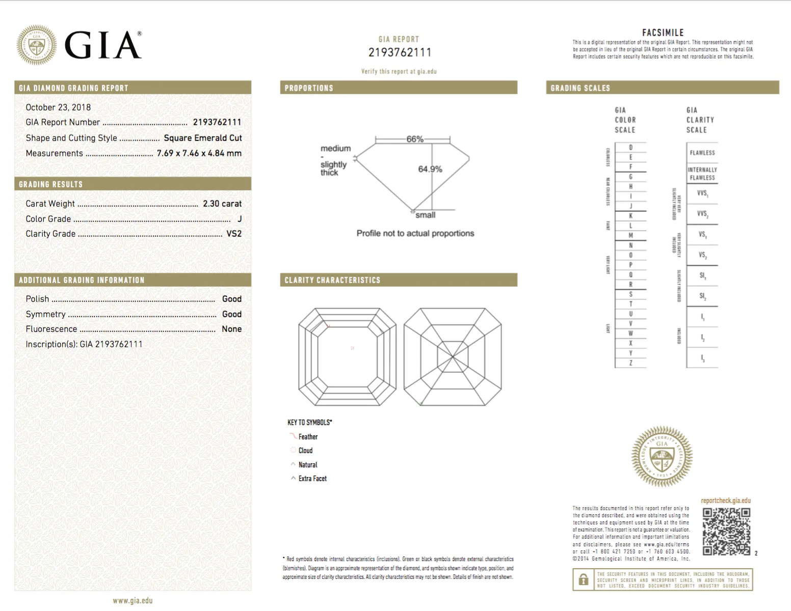 Platinum 2.3CT Asscher Cut Diamond Engagement Ring GIA Paperwork