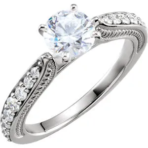 Platinum Cubic Zirconia & 3/8 CTW Diamond Sculptural-Inspired Engagement Ring Size 7
