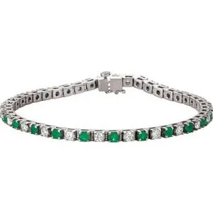 Platinum Emerald & 2 1/3 CTW Diamond Line 7"  Bracelet